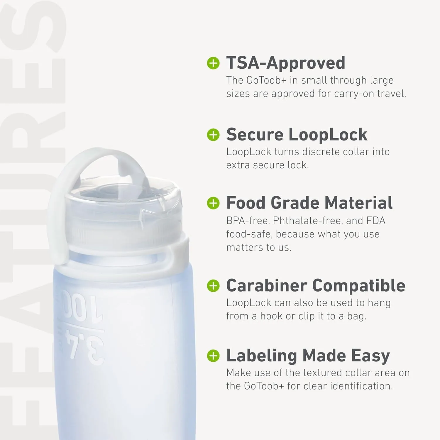 Gotoob  3-Pack (Small) | Refillable Silicone Travel Bottle | Locking Lid | Food-Safe Material, Clear/Green/Blue, Small (1.7 Fl.Oz; 53Ml)