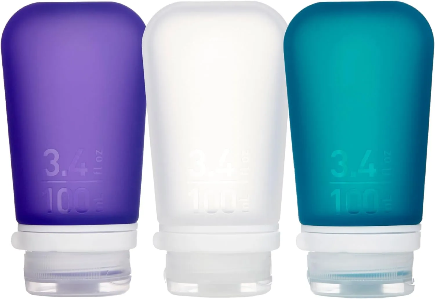 Gotoob  3-Pack (Small) | Refillable Silicone Travel Bottle | Locking Lid | Food-Safe Material, Clear/Green/Blue, Small (1.7 Fl.Oz; 53Ml)