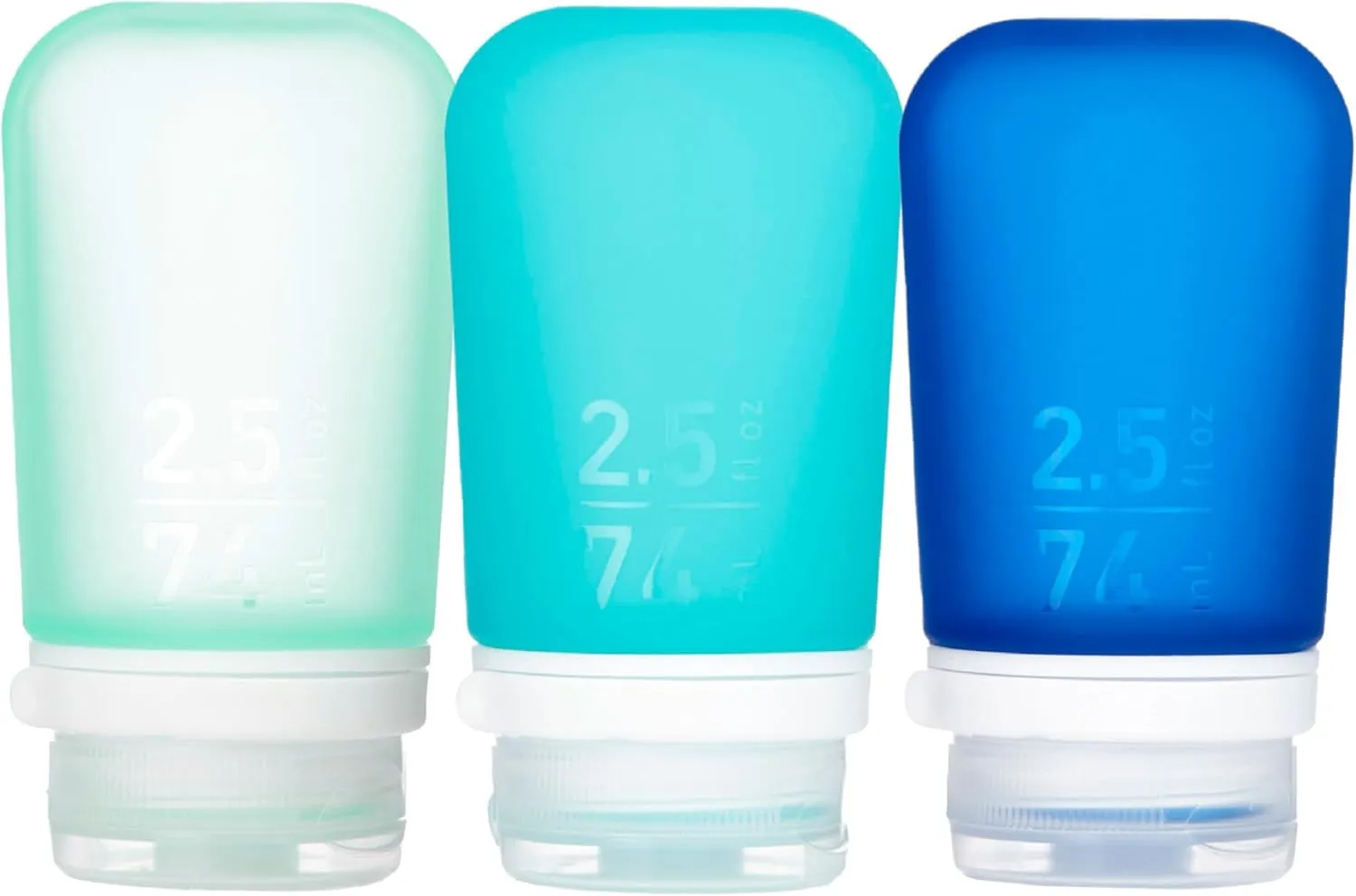 Gotoob  3-Pack (Small) | Refillable Silicone Travel Bottle | Locking Lid | Food-Safe Material, Clear/Green/Blue, Small (1.7 Fl.Oz; 53Ml)