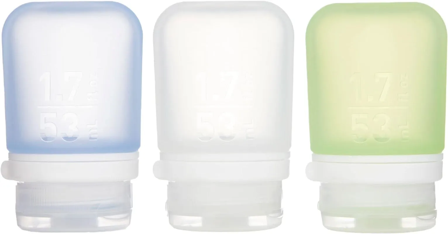 Gotoob  3-Pack (Small) | Refillable Silicone Travel Bottle | Locking Lid | Food-Safe Material, Clear/Green/Blue, Small (1.7 Fl.Oz; 53Ml)