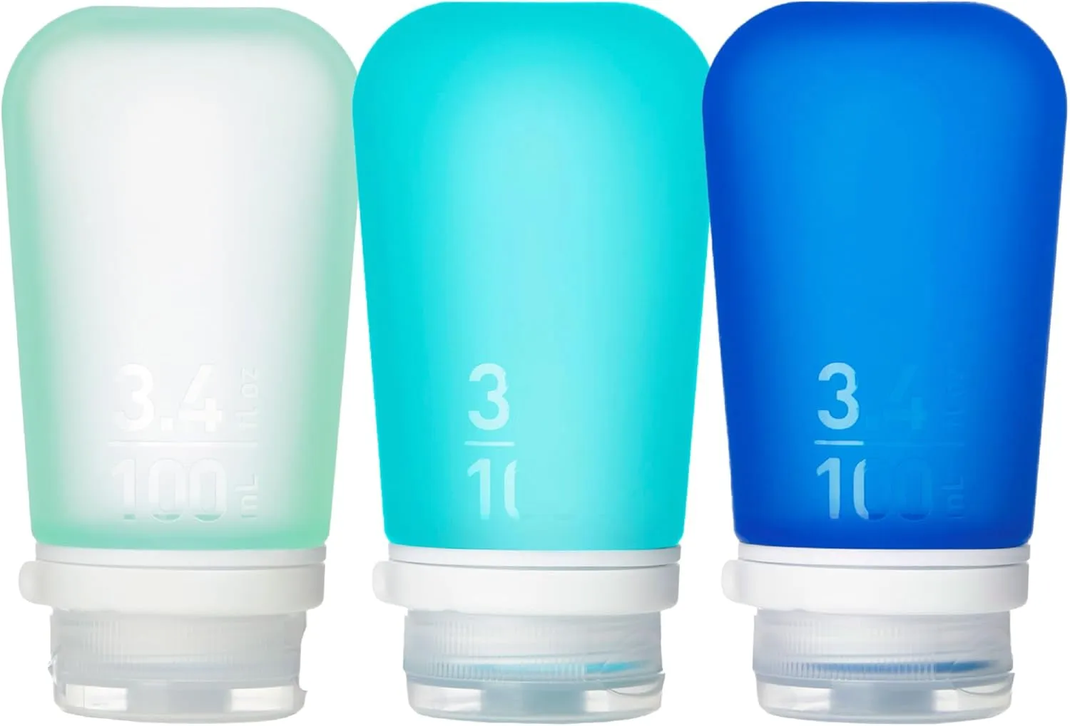 Gotoob  3-Pack (Small) | Refillable Silicone Travel Bottle | Locking Lid | Food-Safe Material, Clear/Green/Blue, Small (1.7 Fl.Oz; 53Ml)