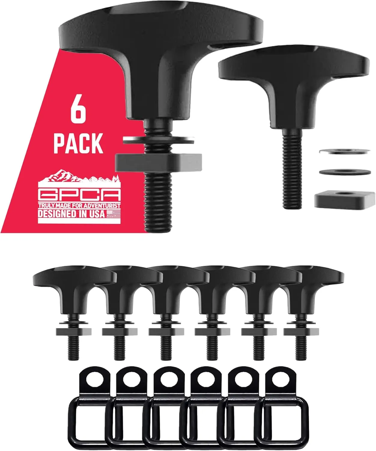 GPCA - Quick-Release Tie Down Anchor and D Ring Set, for Fast Jeep Top Removal Lift, Truck Tie Downs, Jeep Wrangler Accessories for 4xe, JL, JK and 2007-2023 Models, with Screw Nuts, Black, 6 Packs