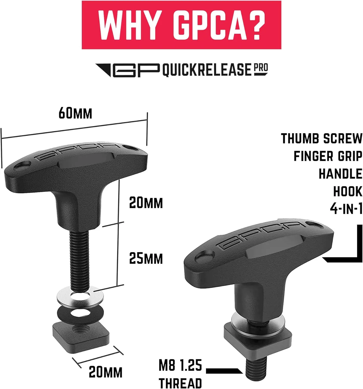 GPCA - Quick-Release Tie Down Anchor/T–Handle M8 25mm with Screw Nuts for Fast Jeep Top Removal Lift, Truck Tie Downs, Jeep Wrangler Accessories for JL, 4xe, JK, YJ and More, Patented, 6 Packs