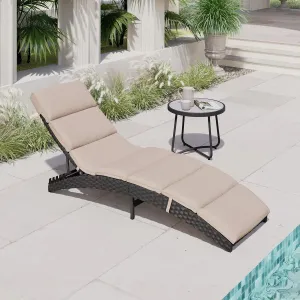 Grand patio Outdoor Lounge Chair Wicker 4-Position Adjustable Folding Aluminum Patio Chaise Lounge with Cushion Beige