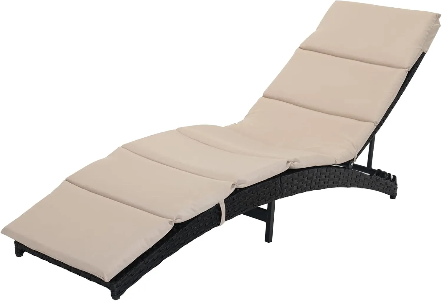 Grand patio Outdoor Lounge Chair Wicker 4-Position Adjustable Folding Aluminum Patio Chaise Lounge with Cushion Beige