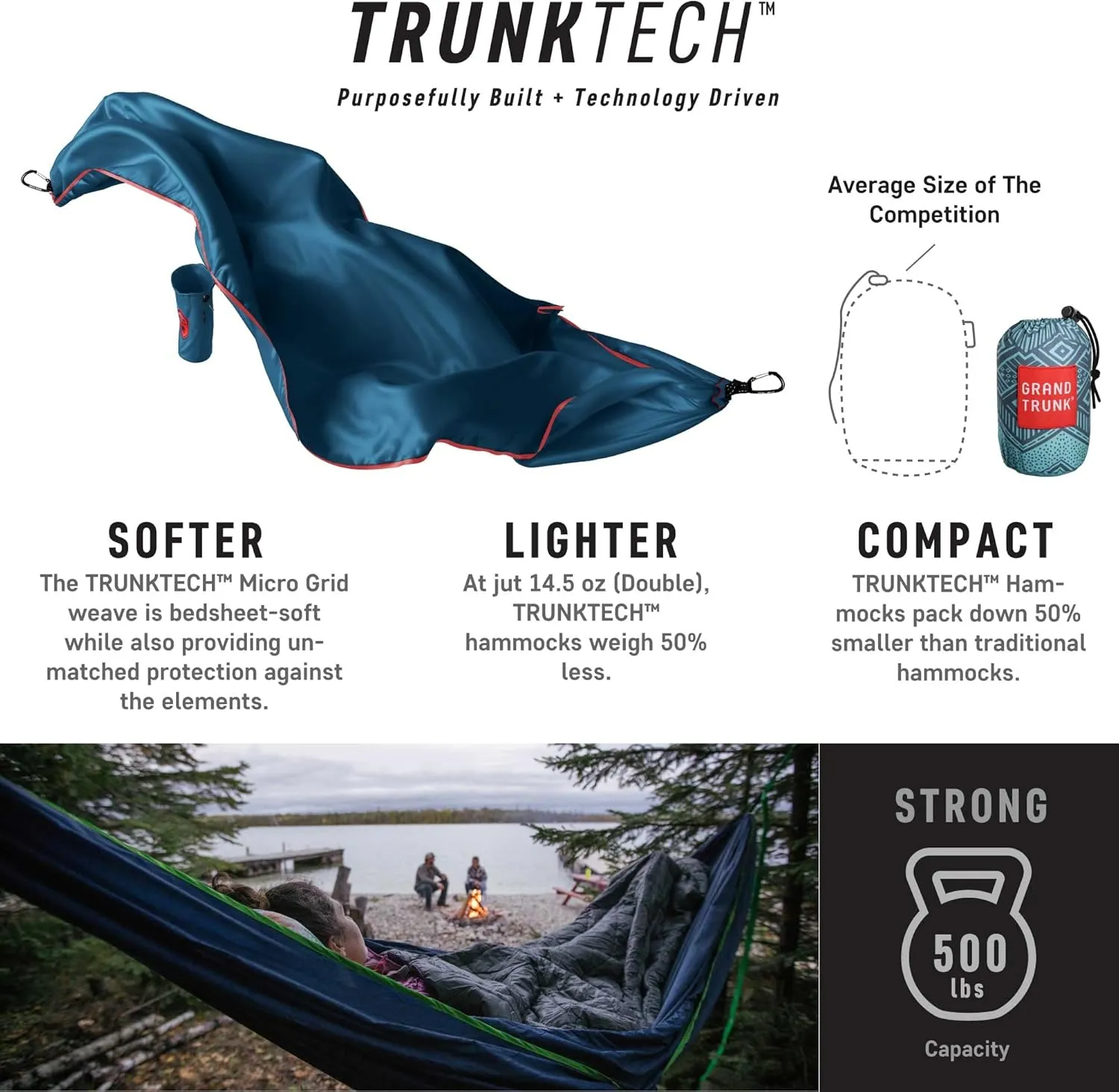 Grand Trunk TrunkTech 2-Person Double Hammock - Lightweight & Compact Camping Hammock for Travel & Outdoor Use (Cabo)