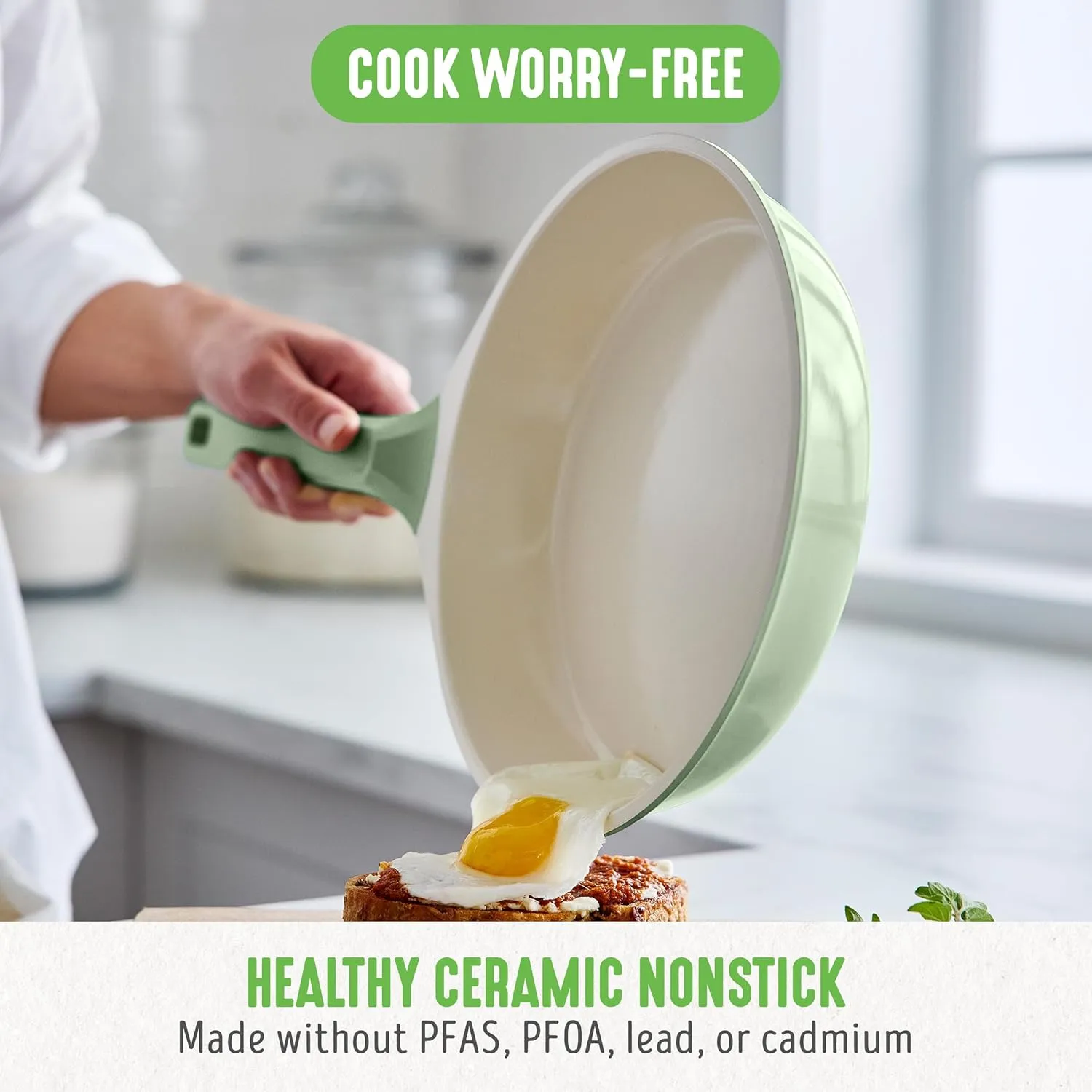 GreenLife Arte 8 Piece Ceramic Nonstick Cookware Pots and Pans Set, Induction Suitable, PFOA & PFAS Free, Stay-Cool Handles, Glass Lids, Stock Saucepans & Frying Pans, Dishwasher Safe, Sage Green