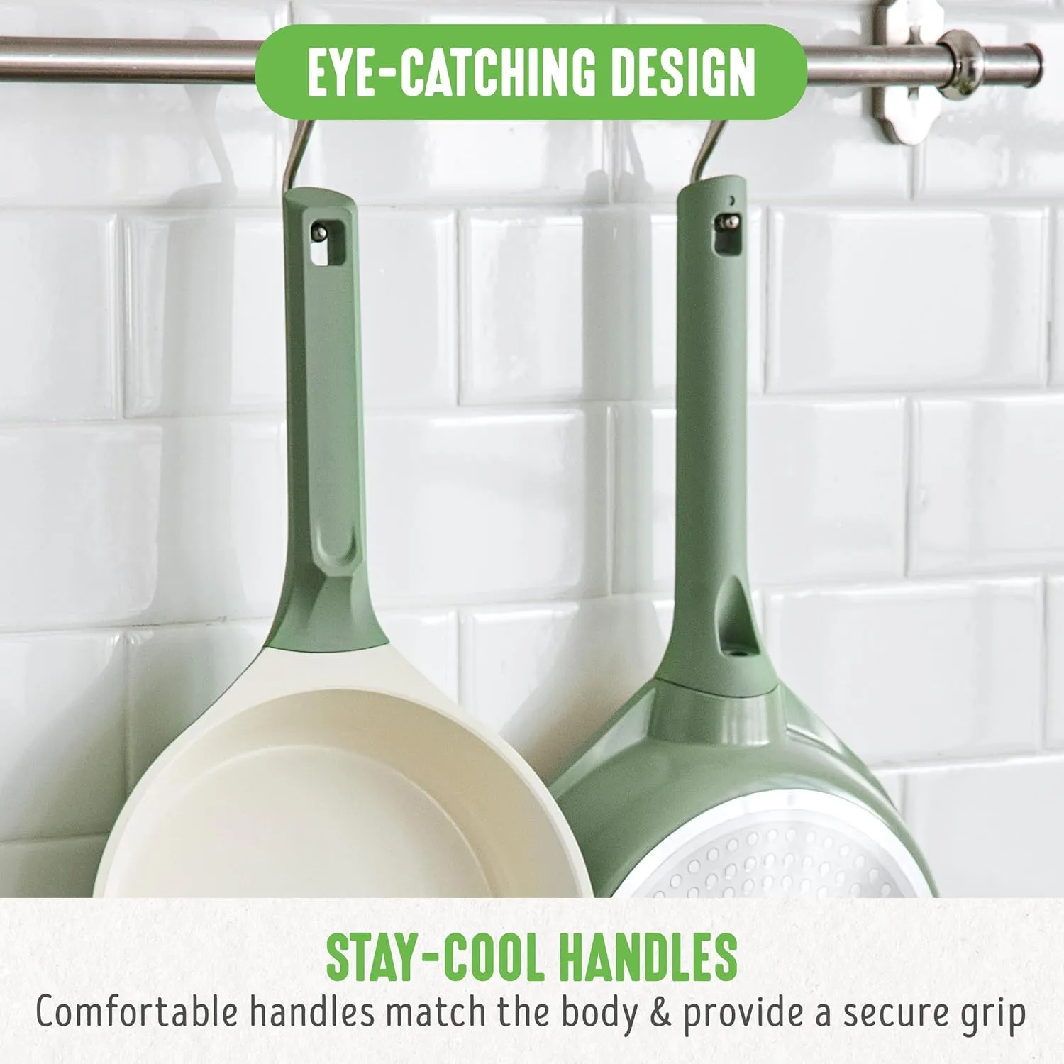 GreenLife Arte 8 Piece Ceramic Nonstick Cookware Pots and Pans Set, Induction Suitable, PFOA & PFAS Free, Stay-Cool Handles, Glass Lids, Stock Saucepans & Frying Pans, Dishwasher Safe, Sage Green