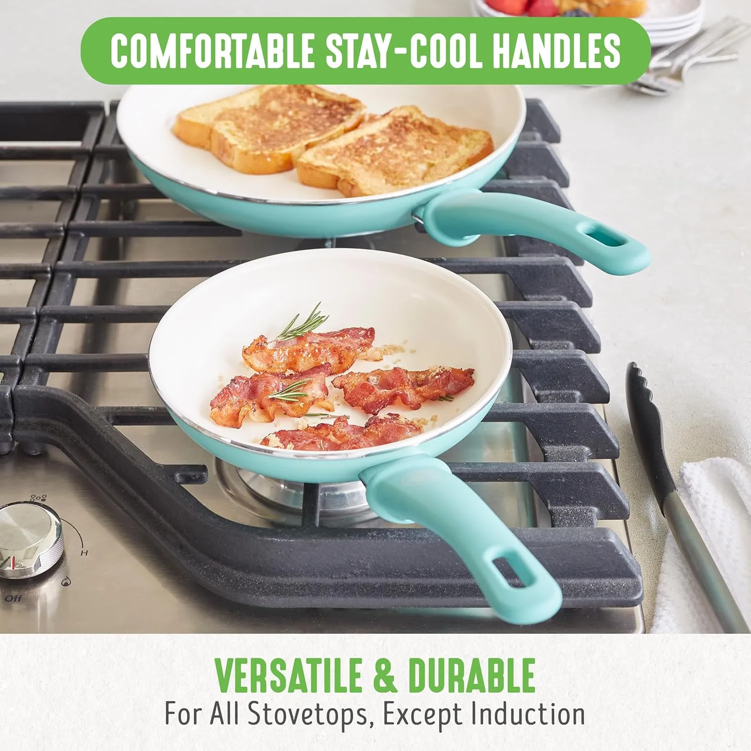 GreenLife Soft Grip Healthy Ceramic Nonstick, 16 pc Ceramic Non-Stick Cookware Set, PFAS-Free, Turquoise