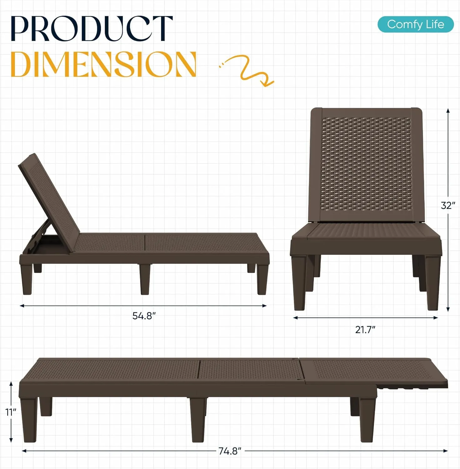 Greesum Outdoor Chaise Lounge Chairs Set of 2 with 5-Position Adjustable Backrest, Waterproof PP Sun Loungers for Garden Pool Beach Patio Deck Sunbathing, Brown