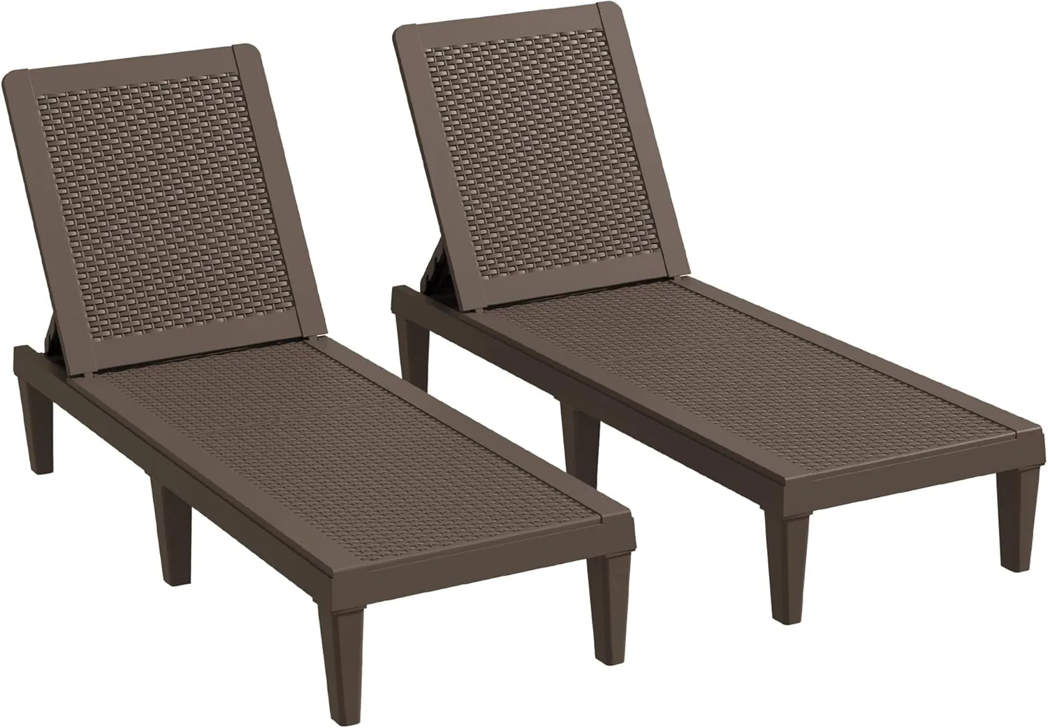Greesum Outdoor Chaise Lounge Chairs Set of 2 with 5-Position Adjustable Backrest, Waterproof PP Sun Loungers for Garden Pool Beach Patio Deck Sunbathing, Brown