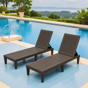 Greesum Outdoor Chaise Lounge Chairs Set of 2 with 5-Position Adjustable Backrest, Waterproof PP Sun Loungers for Garden Pool Beach Patio Deck Sunbathing, Brown