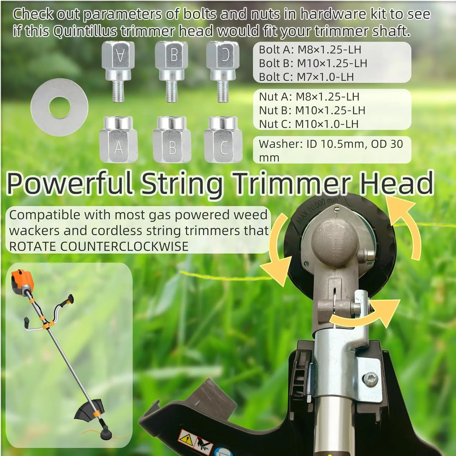 H02 Weed Eater Head Universal Trimmer Head String Trimmer Head Bump Feed Weed Wacker Head Grass Trimmer Head Replacement for Weed Warrior, Echo, Husqvarna, Comes with .095 Trimmer Line