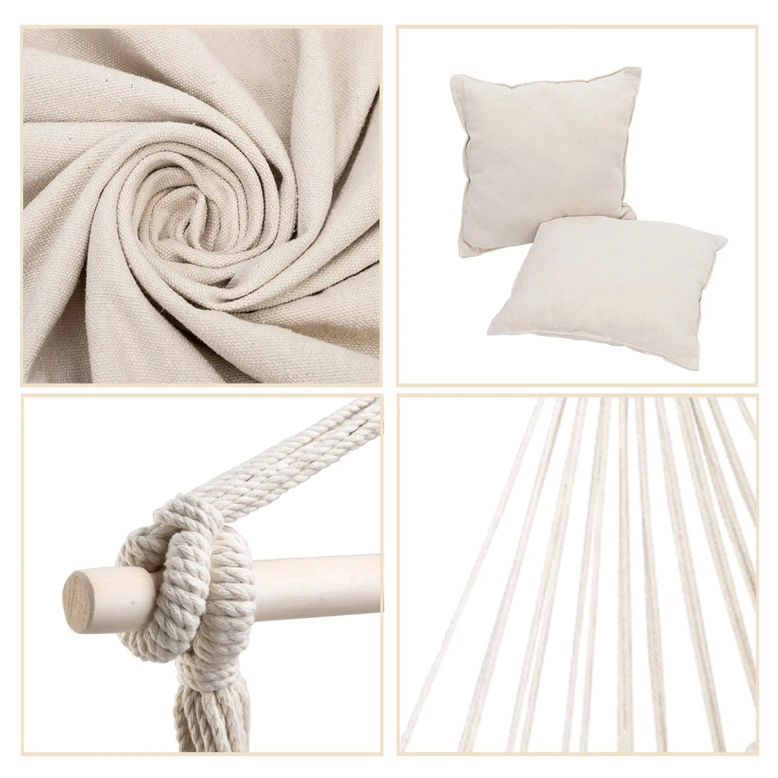 Hammock Chair Distinctive Cotton Canvas Rope Swing Hanging Chair Camping Chair for Bedroom Outside with Pillows Beige
