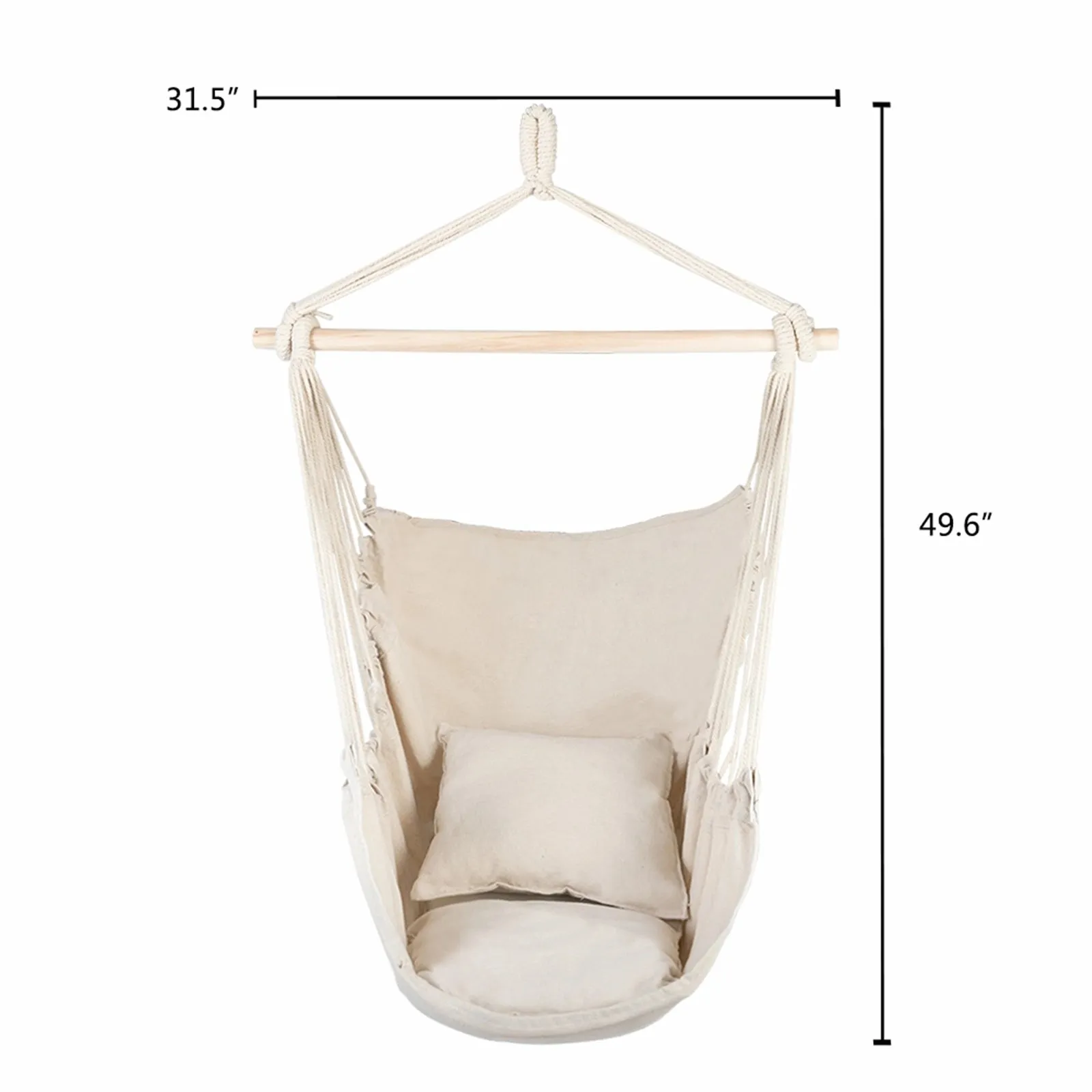 Hammock Chair Distinctive Cotton Canvas Rope Swing Hanging Chair Camping Chair for Bedroom Outside with Pillows Beige