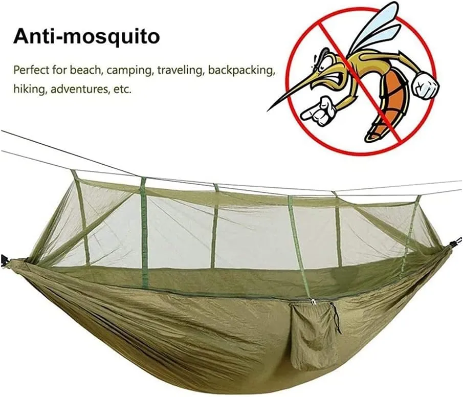 Hammock Handmade Camping Hammock with Mosquito Net Pop-Up Light Portable Outdoor Parachute Hammocks Swing Sleeping Hammock Camping Stuff Swing, Green Upgrade