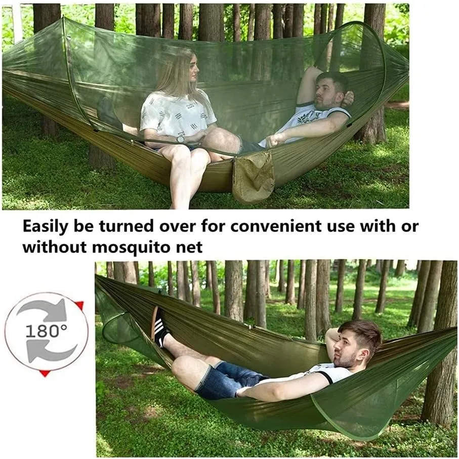 Hammock Handmade Camping Hammock with Mosquito Net Pop-Up Light Portable Outdoor Parachute Hammocks Swing Sleeping Hammock Camping Stuff Swing, Green Upgrade