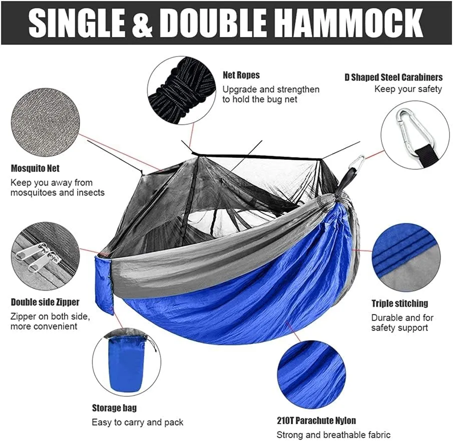 Hammock Portable Outdoor Camping Hammock with Mosquito Net High Strength Parachute Fabric Camping Hammock Hunting Hanging Sleeping Swing Swing, Light Purple