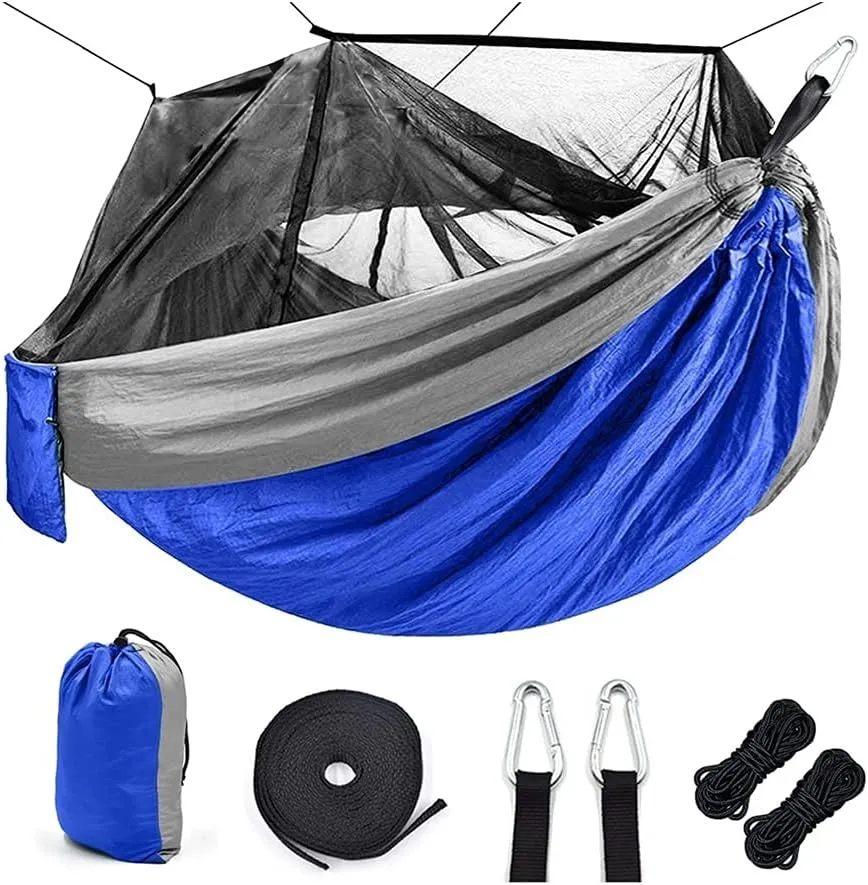 Hammock Portable Outdoor Camping Hammock with Mosquito Net High Strength Parachute Fabric Camping Hammock Hunting Hanging Sleeping Swing Swing, Light Purple