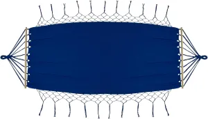 Hammock with Netted Fringe and Wooden Bars - 100" x 41" - Blue