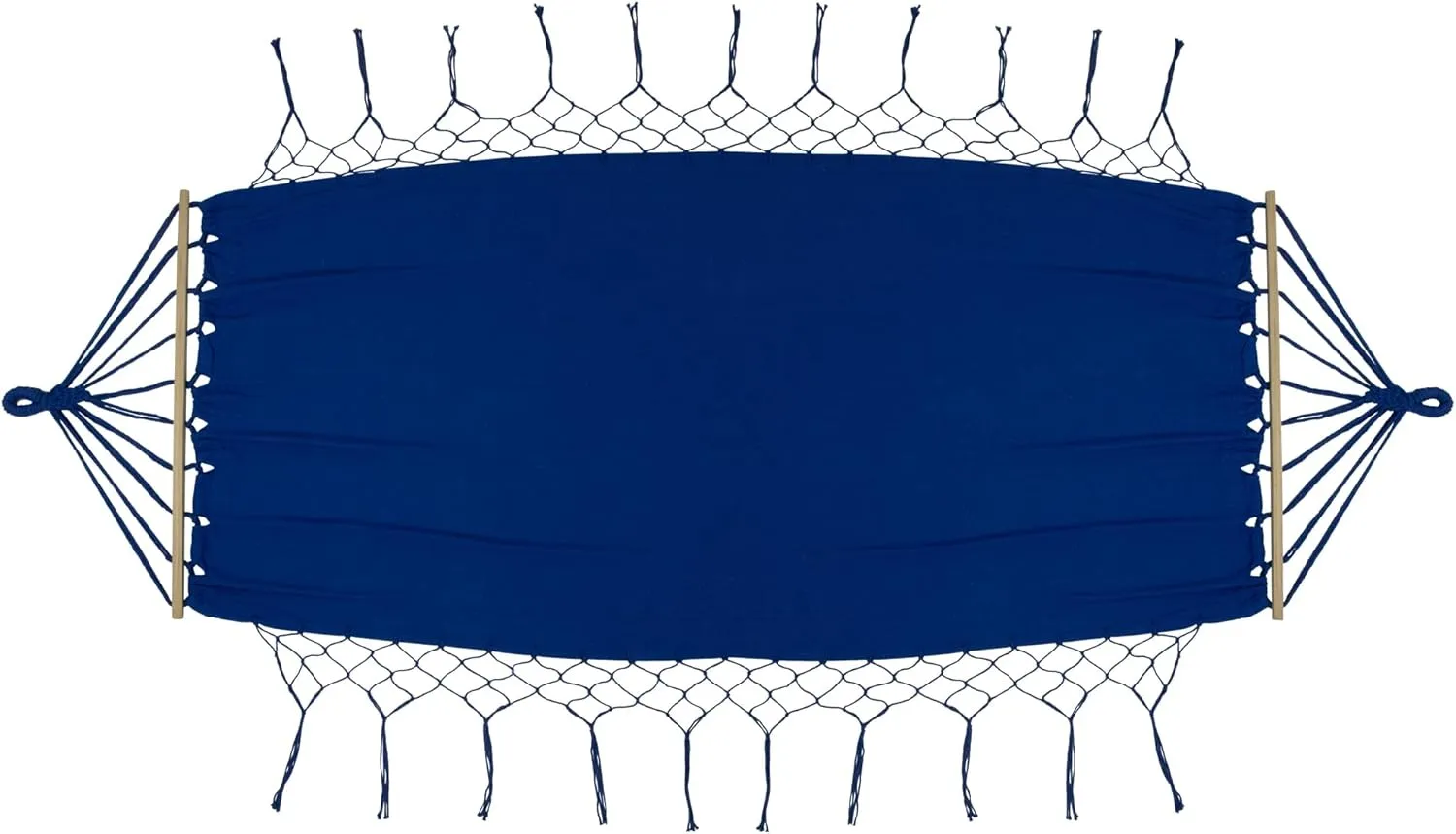Hammock with Netted Fringe and Wooden Bars - 100" x 41" - Blue