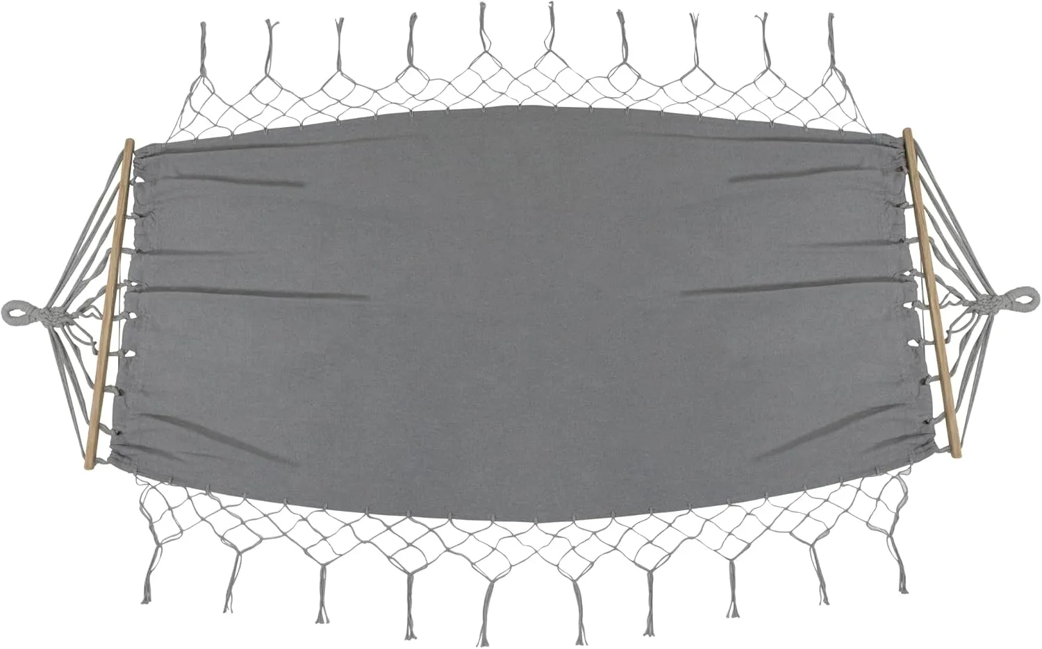 Hammock with Netted Fringe and Wooden Bars - 100" x 41" - Gray