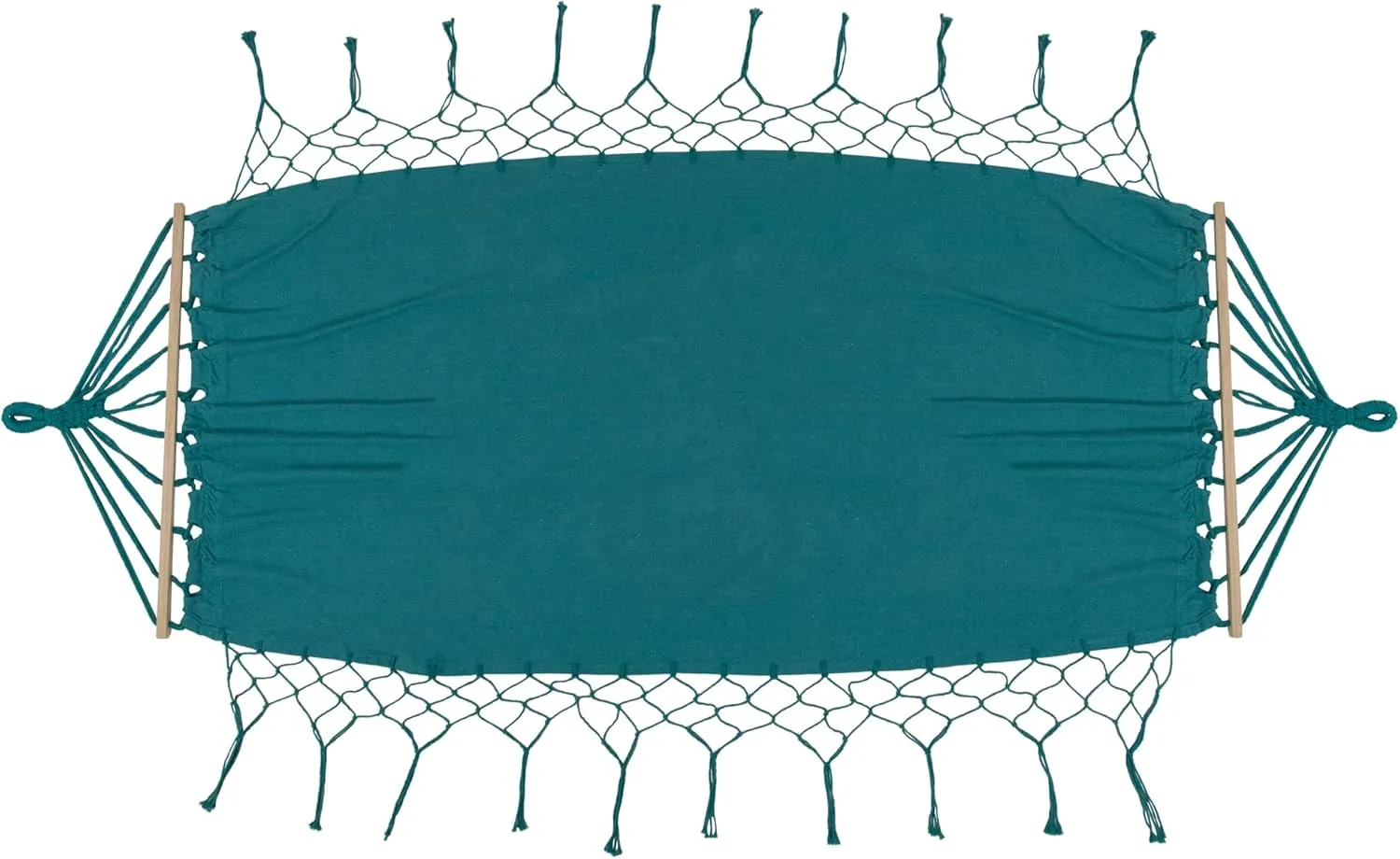 Hammock with Netted Fringe and Wooden Bars - 100" x 41" - Teal Green