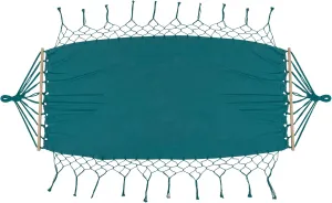 Hammock with Netted Fringe and Wooden Bars - 100" x 41" - Teal Green