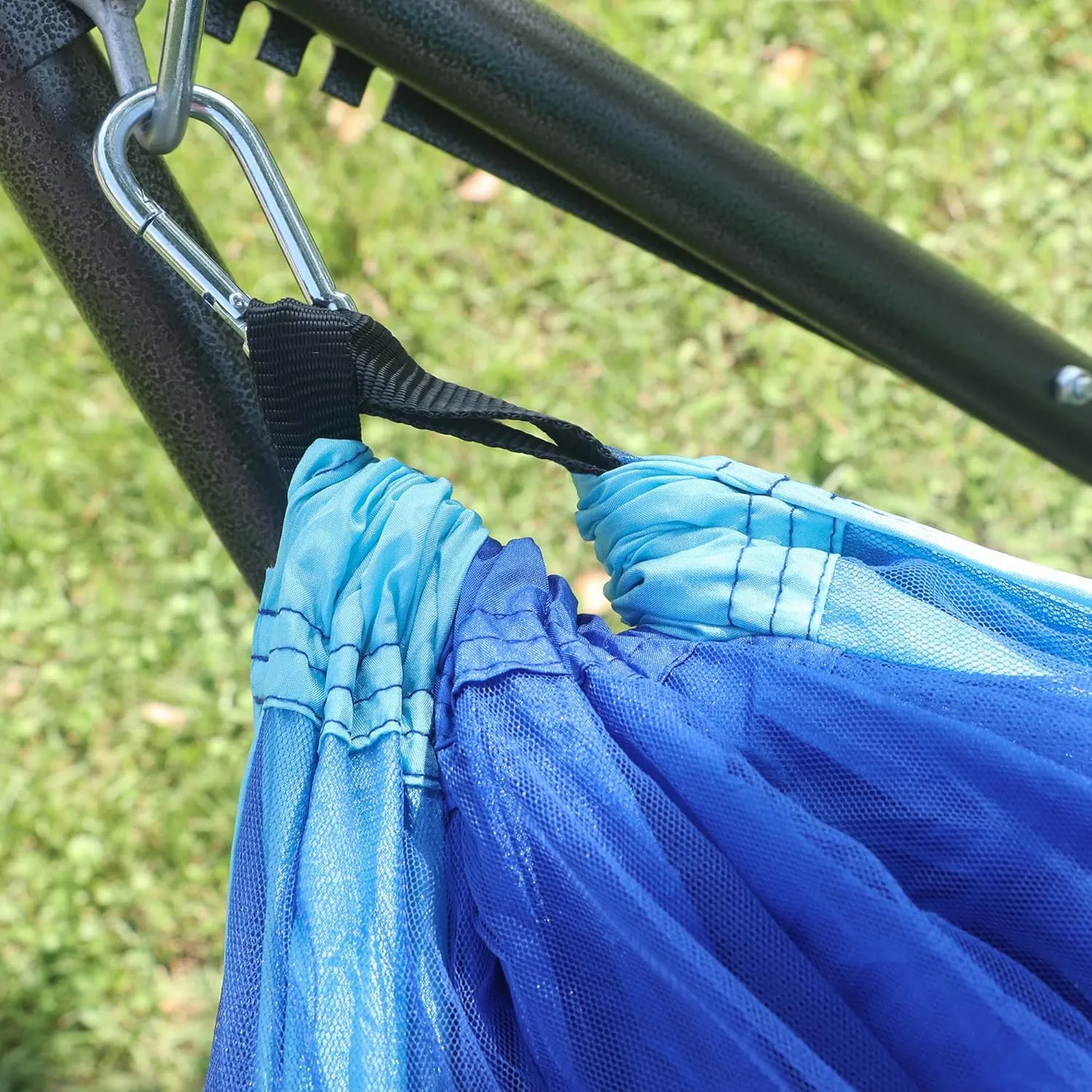 Happy Camper Camping Hammock for Camping Outdoor Adventures Backpacking or Travel with Rain Fly and Mosquito Net, Lightweight & Portable - Up to 400lbs (Light Blue/Blue, Single)