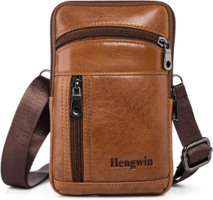 hengwin Genuine Leather Crossbody Bag for Men/Women, Small Messenger Bag Cell Phone Purse Shoulder Holster Passport Pouch