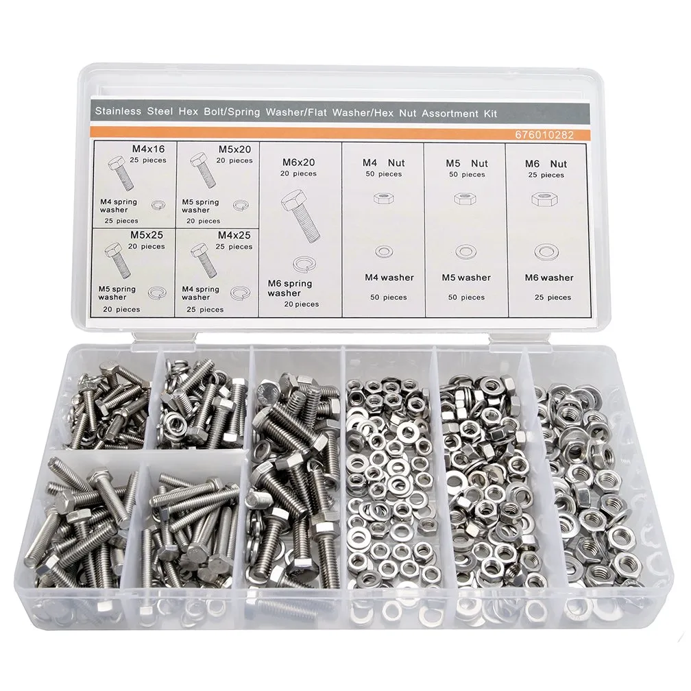 Hex Bolt Lock Washer Flat Washer Assortment Kit,Stainless Steel,Pack of 475