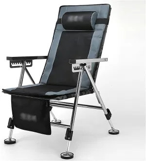 High Back Chair Folding Camping Chair Wild Fishing Chair with Moving Pillow Lifting Legs for Beach Boat Sea Fishing Sofa Recliner Support 550 lbs Camping Chair