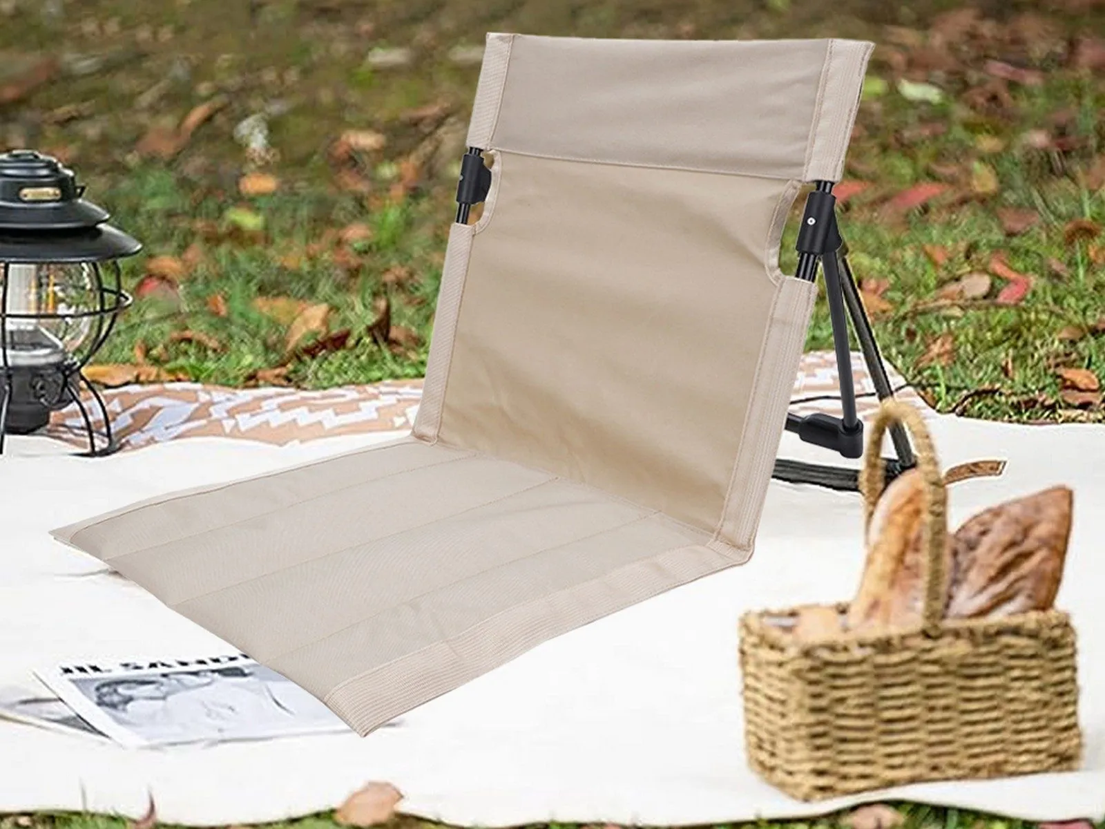 Highly recommended 1Pc Chair Beach Lounge Beige with Mat Portable Beach Folding Modern Backrest