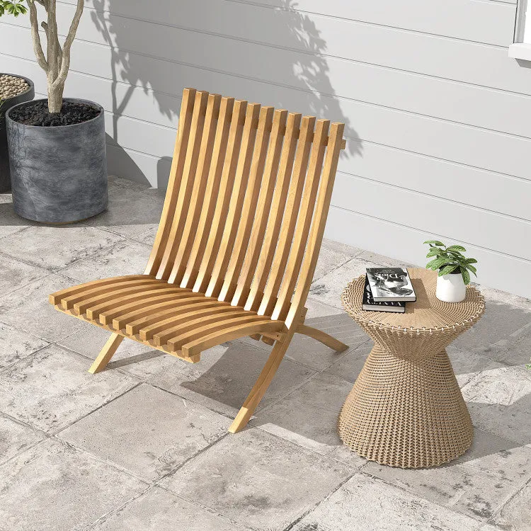 Hivvago Folding Teak Wood Outdoor Lounge Chair with Slatted Seat and Backrest