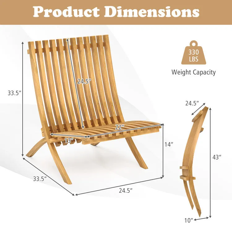 Hivvago Folding Teak Wood Outdoor Lounge Chair with Slatted Seat and Backrest