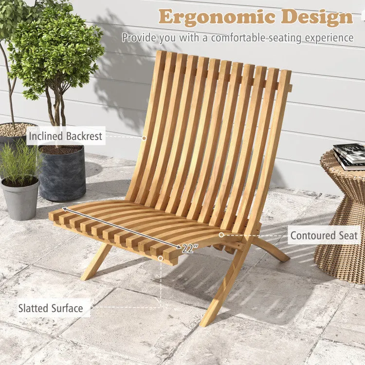Hivvago Folding Teak Wood Outdoor Lounge Chair with Slatted Seat and Backrest