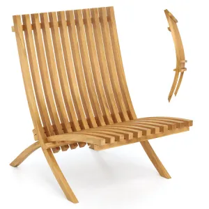 Hivvago Folding Teak Wood Outdoor Lounge Chair with Slatted Seat and Backrest