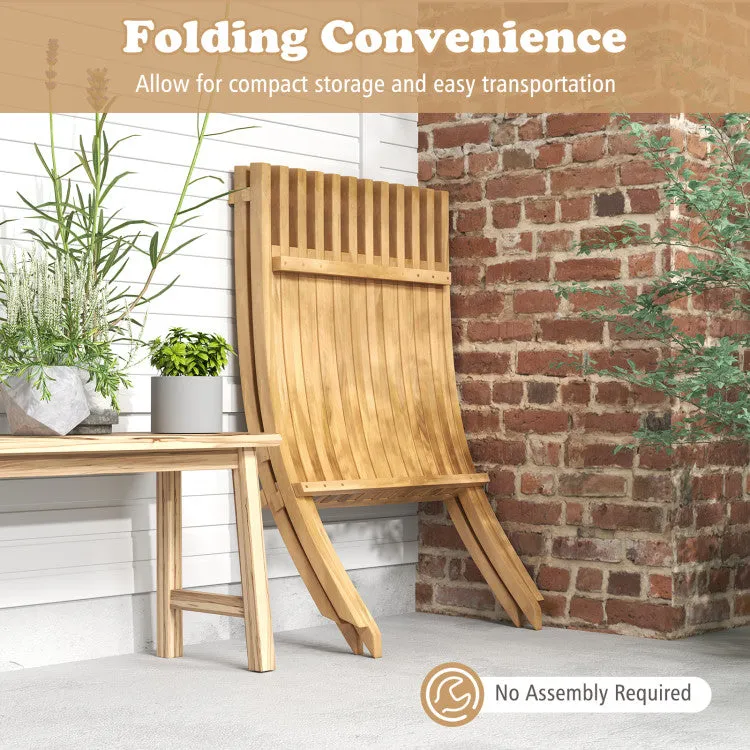 Hivvago Folding Teak Wood Outdoor Lounge Chair with Slatted Seat and Backrest