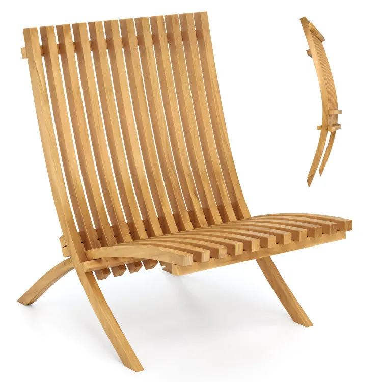 Hivvago Folding Teak Wood Outdoor Lounge Chair with Slatted Seat and Backrest
