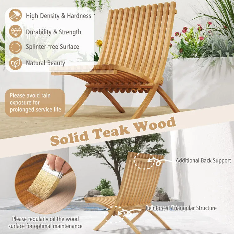 Hivvago Folding Teak Wood Outdoor Lounge Chair with Slatted Seat and Backrest