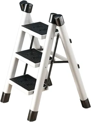 Household Multi-Functional Folding Herringbone Ladder Portable Climbing Frame Thickened Aluminum Alloy Anti-Rust Flower Stand (Color : White, Size : Three Steps)