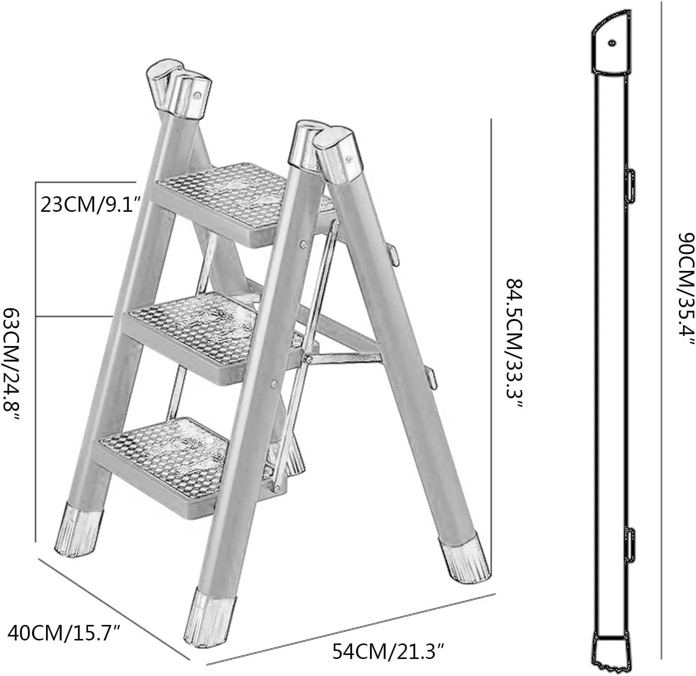 Household Multi-Functional Folding Herringbone Ladder Portable Climbing Frame Thickened Aluminum Alloy Anti-Rust Flower Stand (Color : White, Size : Three Steps)