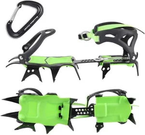 HUAYE BRS 14 Teeth Ice Crampons Snow Skid Spikes Winter Snow Boots Shoe Cover Clips with a Carabiner for Outdoor Snow Hiking and Climbing (4)