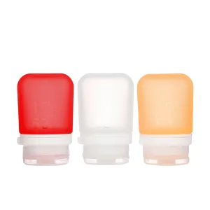 humangear GoToob  3-Pack (Small) | Refillable Silicone Travel Bottle | Locking Lid | Food-Safe Material, Clear/Red/Orange, Small (1.7 fl.oz; 53ml)
