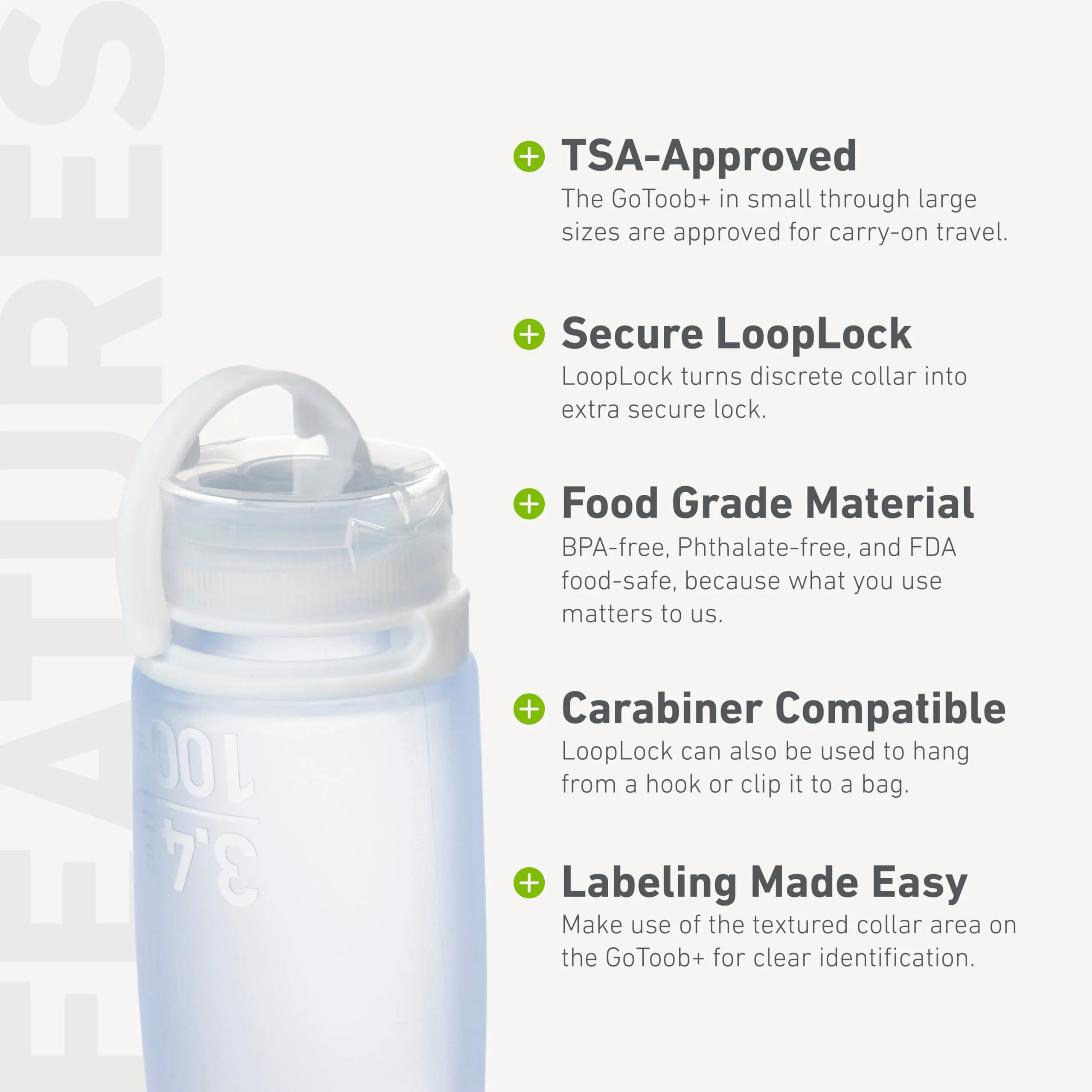 humangear GoToob  (Medium) | Refillable Silicone Travel Bottle | Locking Lid | Food-Safe Material | Aqua, Medium (2.5 fl.oz.; 74ml)
