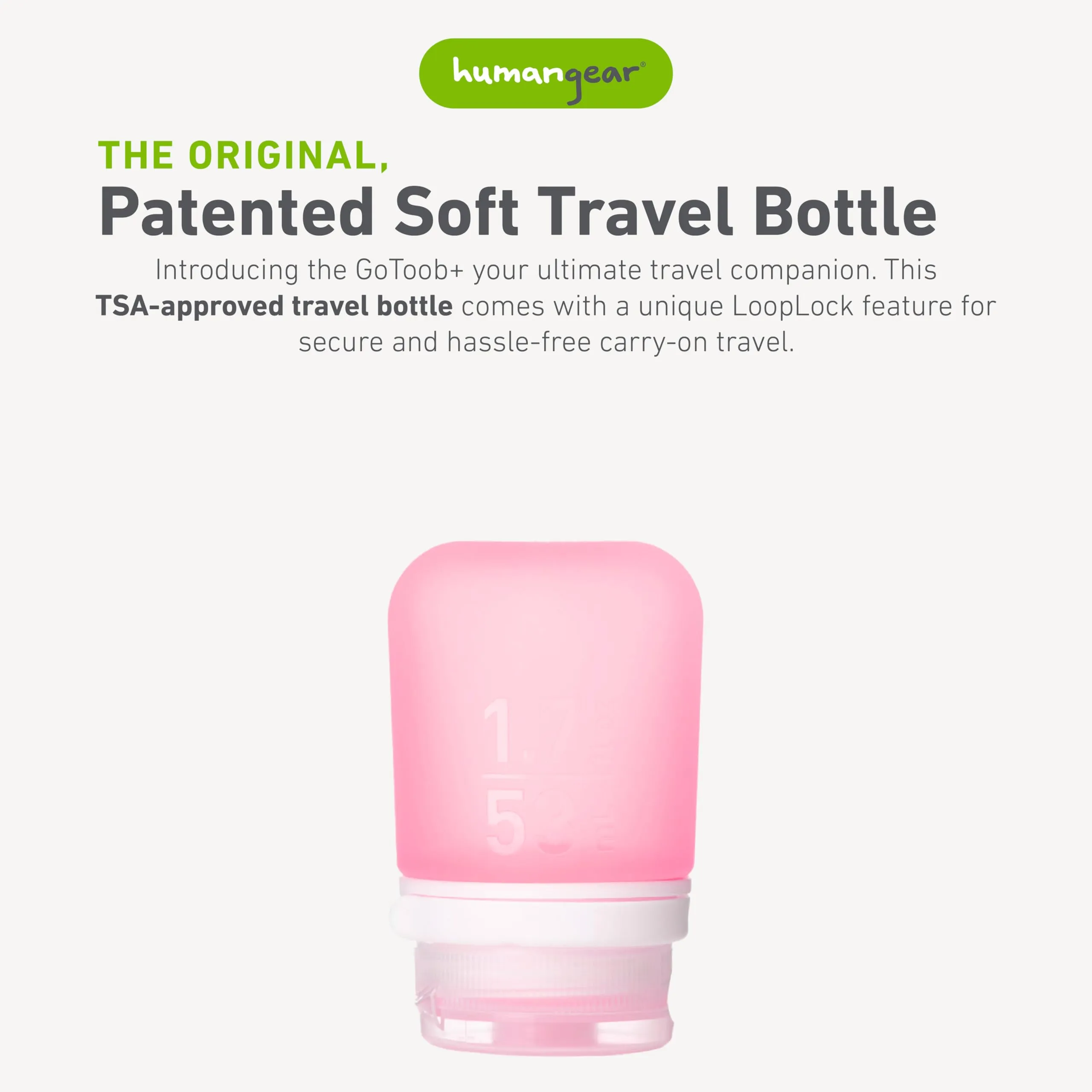 humangear GoToob  (Small) | Refillable Silicone Travel Bottle | Locking Lid | Food-Safe Material | Pink, Small (1.7 fl.oz; 53ml)