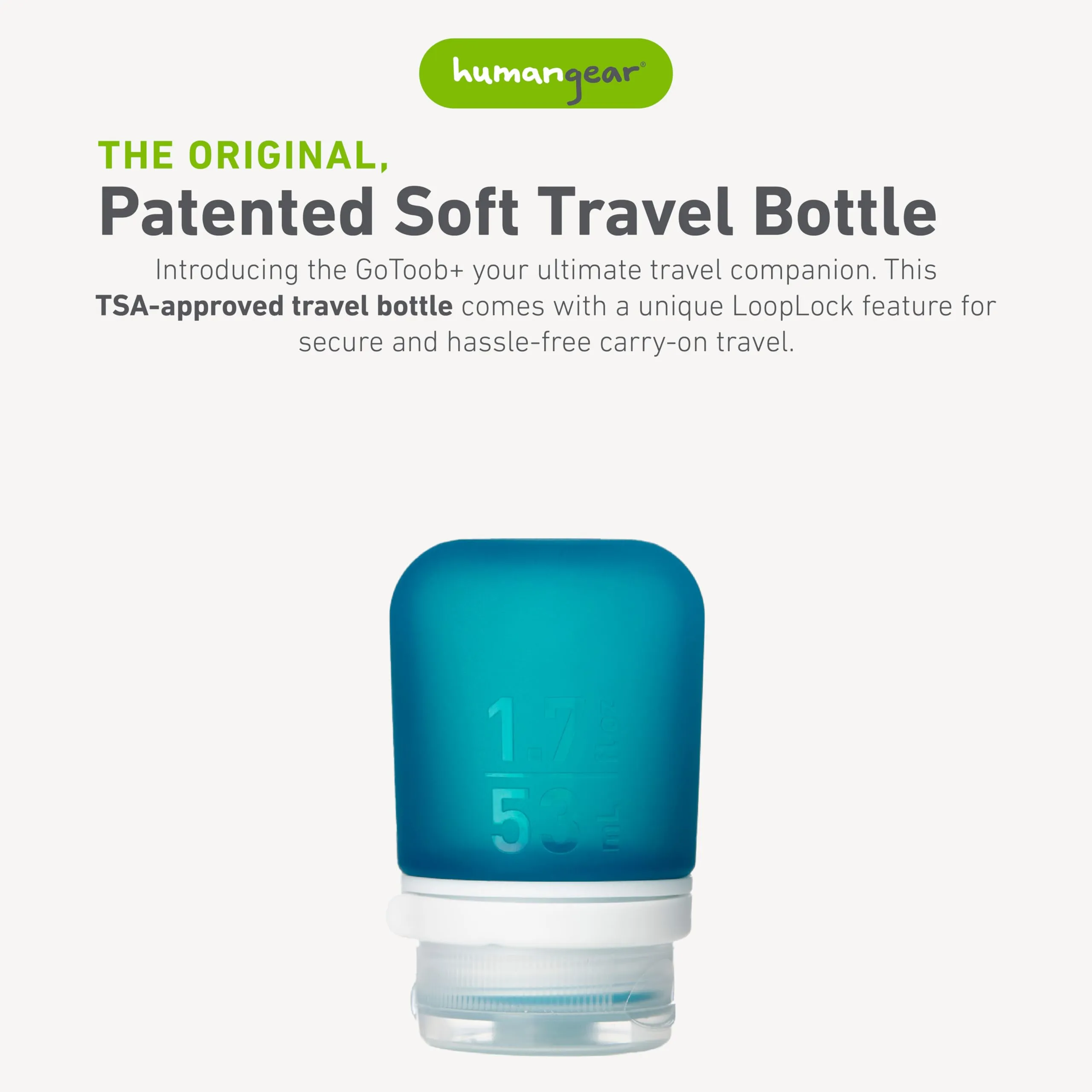 humangear GoToob  (Small) | Refillable Silicone Travel Bottle | Locking Lid | Food-Safe Material | Teal, Small (1.7 fl.oz; 53ml)