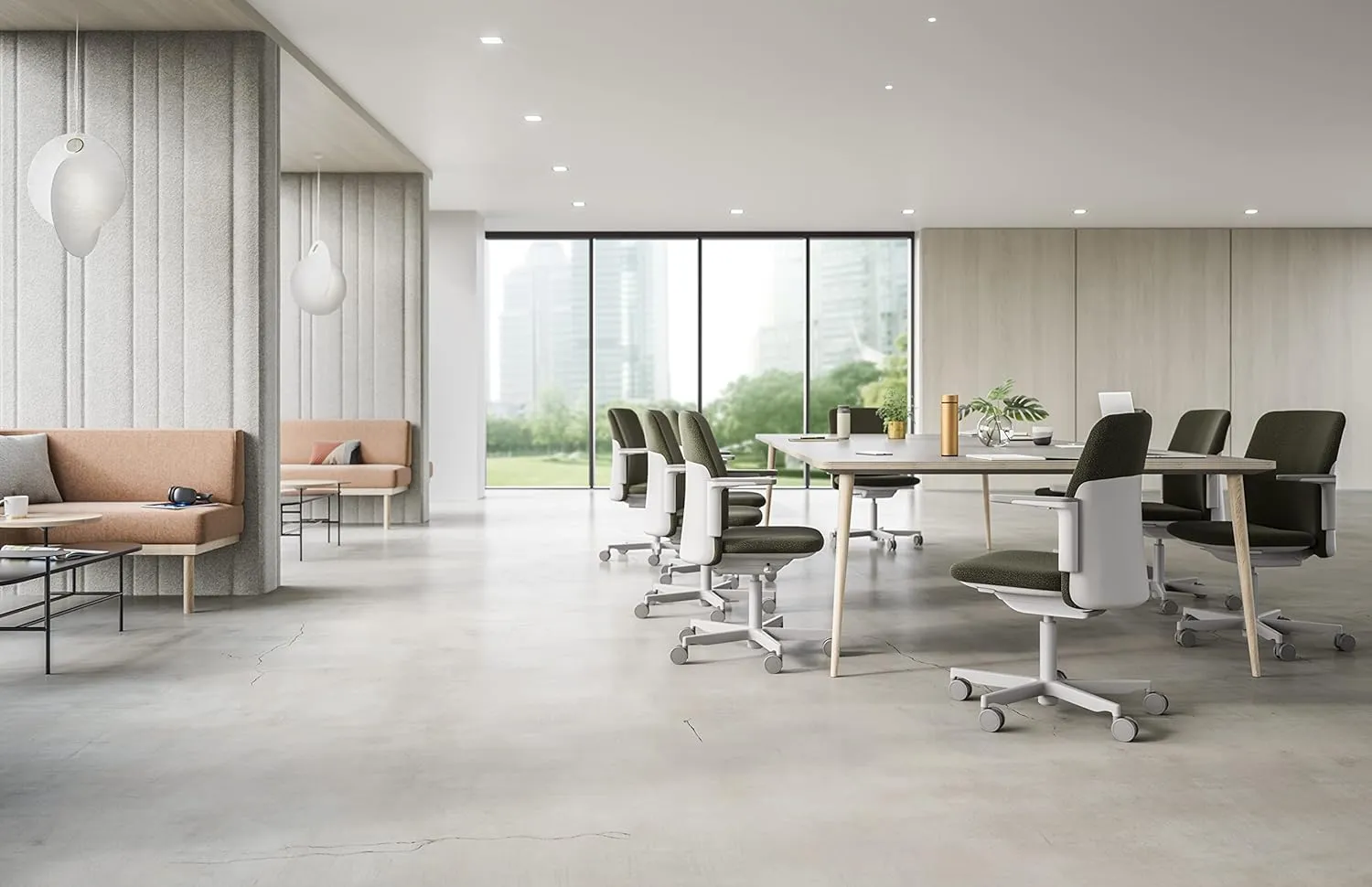 Humanscale Path Home Office Task Chair, Adjustable Duron Arms, Polished Aluminum with Light Gray Frame, and Moss Formsense Eco Knit Fabric with Optional Soft Casters for Hard Flooring