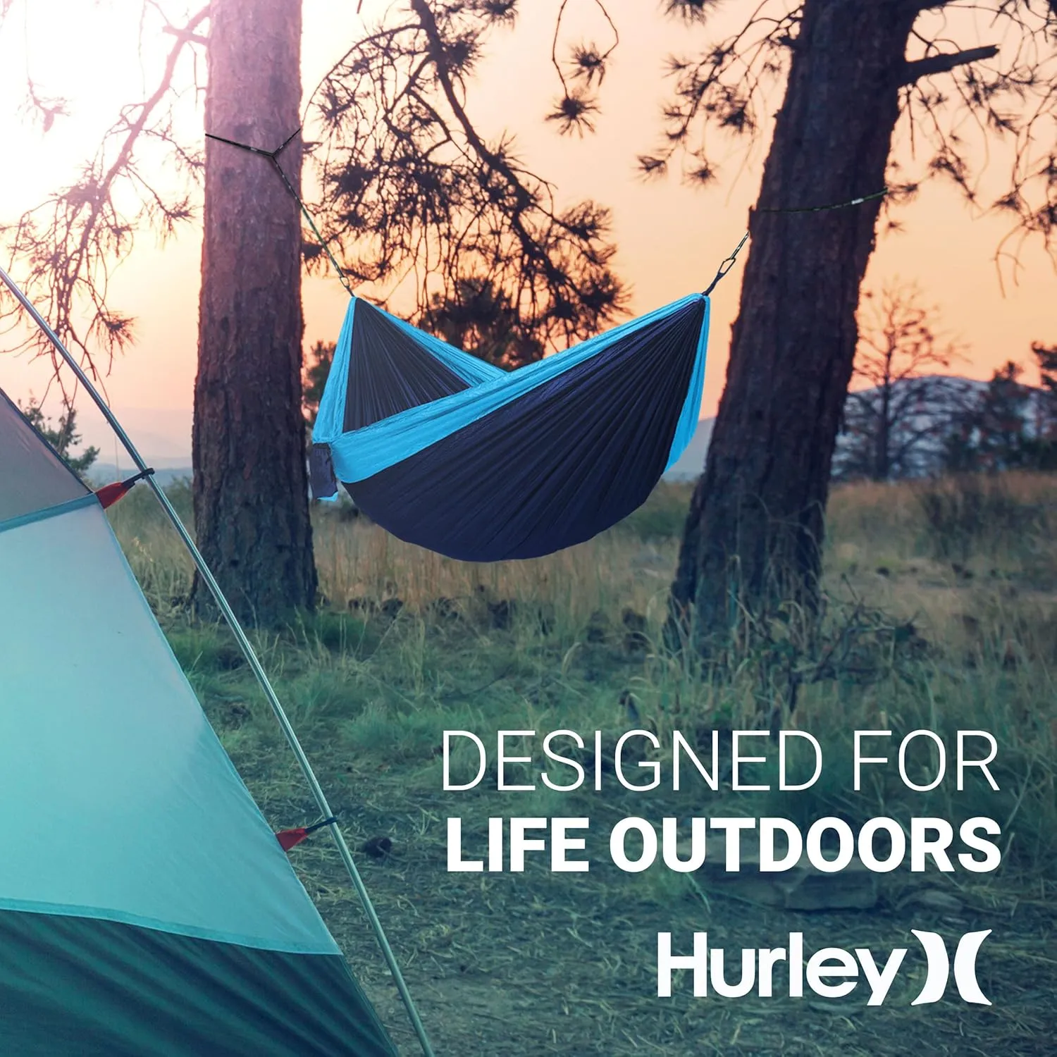 Hurley Duo Camping Hammock - 2 Person Portable Hammock for Camping, Heavy Duty Hammock, Parachute Nylon Fabric - Camping Accessories for Outdoor Activity - Holds Up to 400lbs, Iceberg Green, 118 x 79