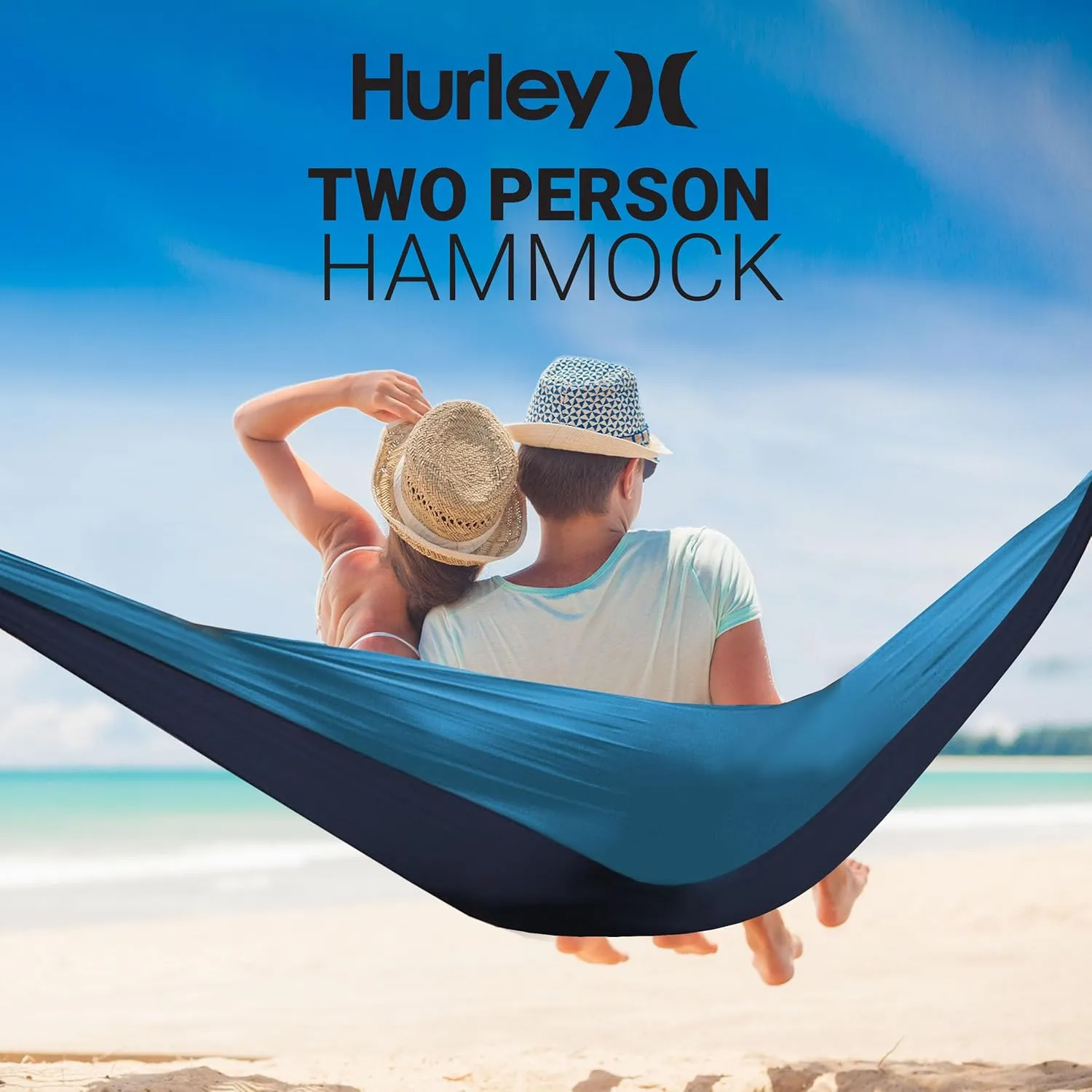 Hurley Duo Camping Hammock - 2 Person Portable Hammock for Camping, Heavy Duty Hammock, Parachute Nylon Fabric - Camping Accessories for Outdoor Activity - Holds Up to 400lbs, Iceberg Green, 118 x 79